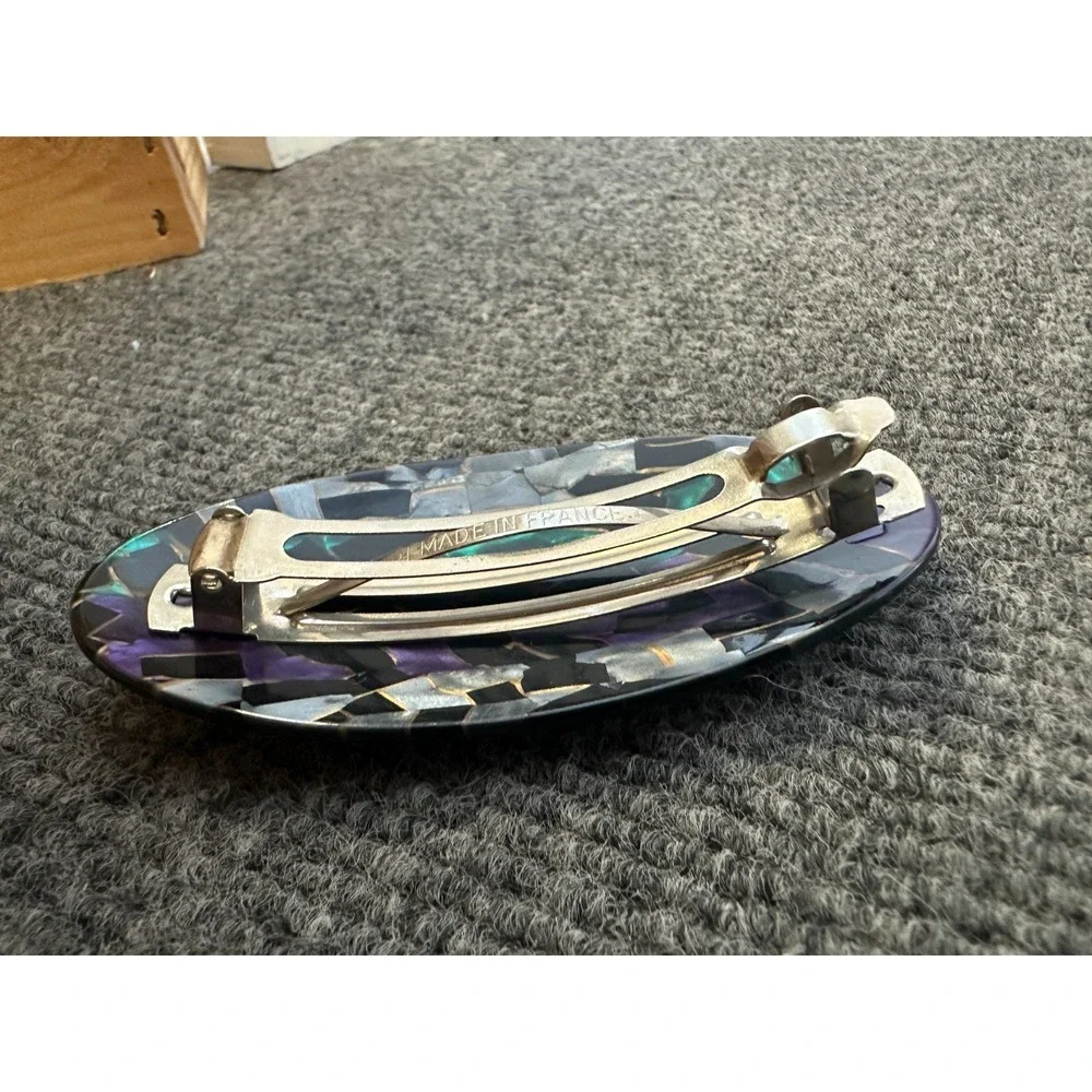 VINTAGE Art Deco Plastic Hair French Barrette Clip Made in France Prpl Grn Fused